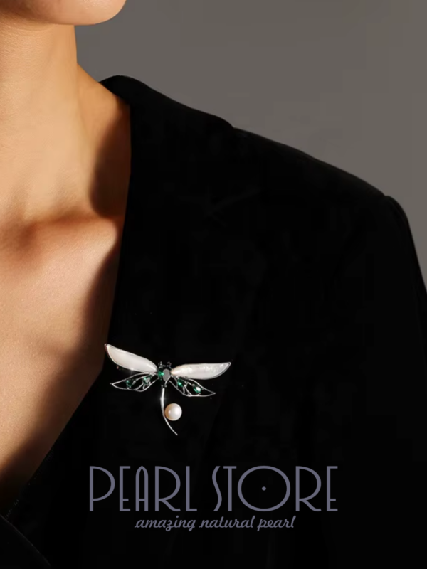 Брошь Pearl Dragonfly с розовой жемчужиной