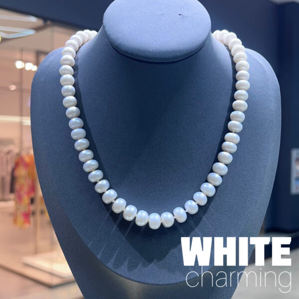 Ожерелье White Charming из белого натурального жемчуга формы Button золото Vermeil