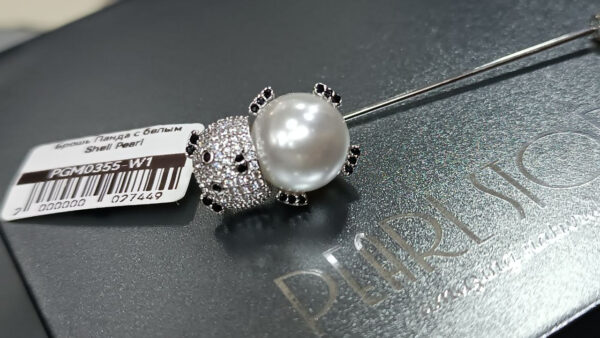Брошь Панда с белым Shell Pearl