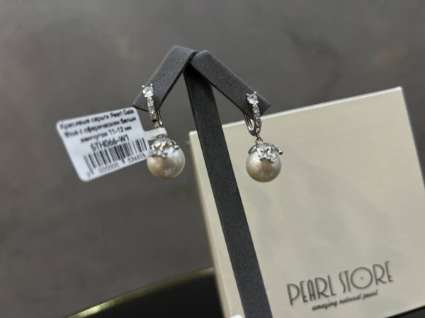 Красивые серьги Pearl Galanthus с сферическим белым жемчугом 11-12 мм