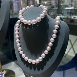 Ожерелье и браслет из розового Shell Pearl - 10 мм